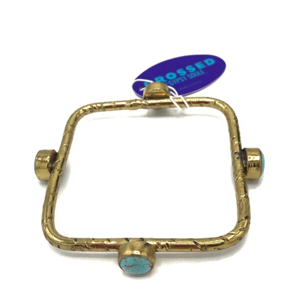 Crossed By Gypsy Soule Gold-Tone Faux Turquoise Square Bangle Bracelet NWT